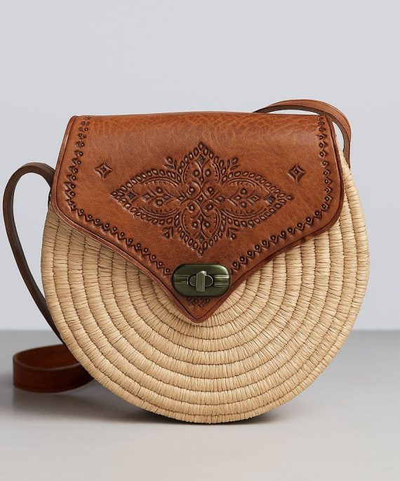 Madeina Handwoven Straw & Leather Crossbody Bag