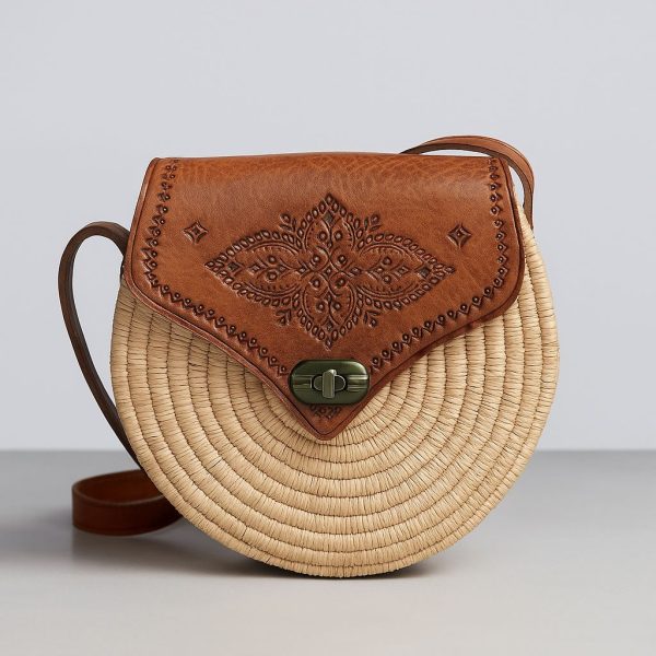 Madeina Handwoven Straw & Leather Crossbody Bag