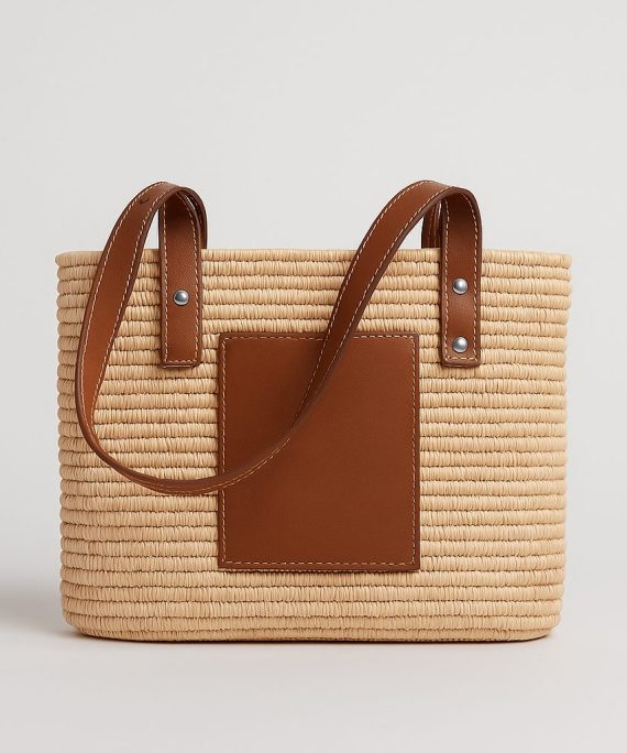 Handwoven Moroccan Straw Tote Bag with Leather Accents