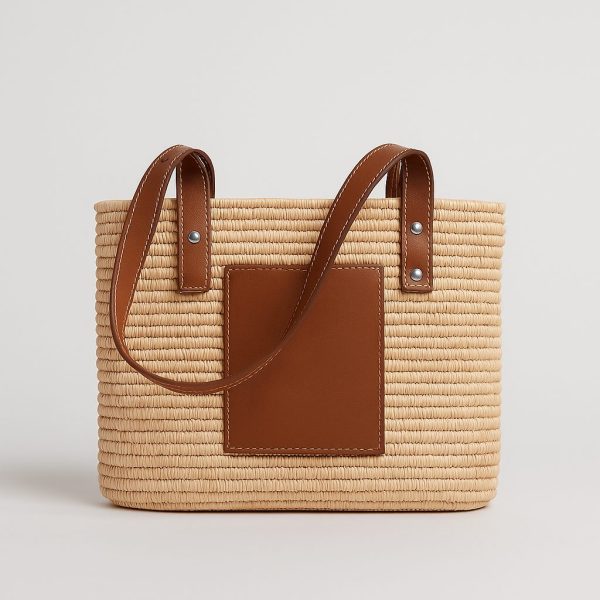Handwoven Moroccan Straw Tote Bag with Leather Accents