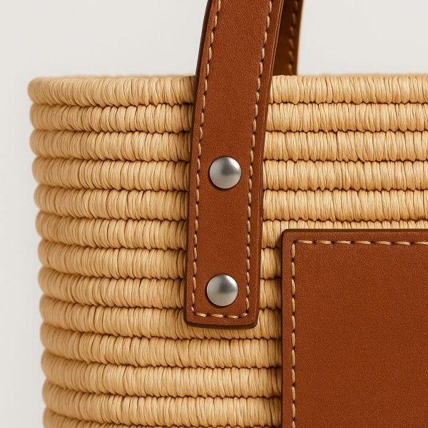 Handwoven Moroccan Straw Tote Bag with Leather Accents - Image 2
