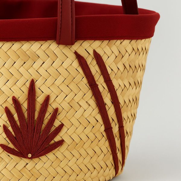 Straw Tote with Leather Patch - Image 2