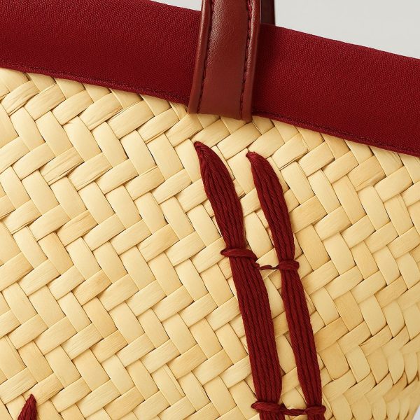 Moroccan Handwoven Straw Tote with Leather Patch and Handles