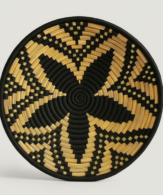 Moroccan Handmade Black & Gold Woven Wall Art Plate