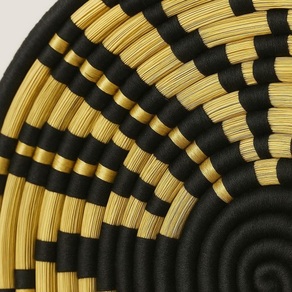 Moroccan Handmade Black & Gold Woven Plate close up
