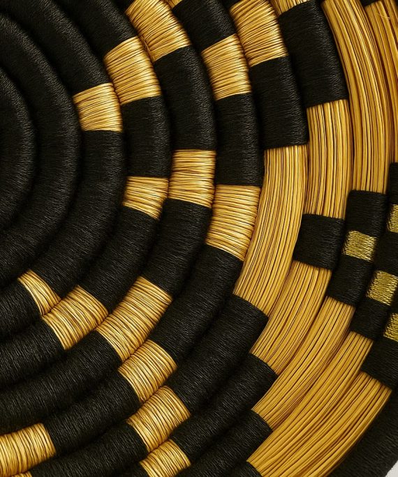 Moroccan Handmade Black & Gold Woven Plate close up