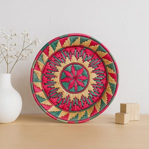 Handwoven Moroccan Palm Fiber Wall Basket - Image 3
