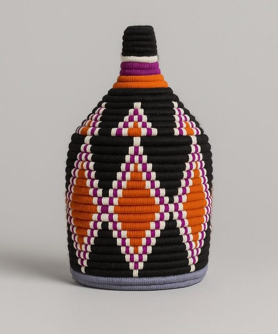 Handwoven Berber Wool Basket – Moroccan Artisanal Storage Décor from Tamghart