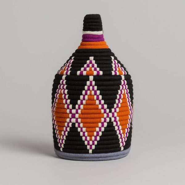 Handwoven Berber Wool Basket – Moroccan Artisanal Storage Décor from Tamghart