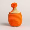 Handwoven Moroccan Wool & Palm Basket with Lid
