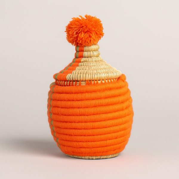 Handwoven Moroccan Wool & Palm Basket with Lid