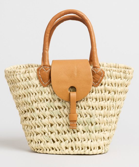 Handwoven Moroccan Palm and Leather Tote Bag – Artisanal Berber Handbag from Tamghart, Eco-Friendly Market Basket