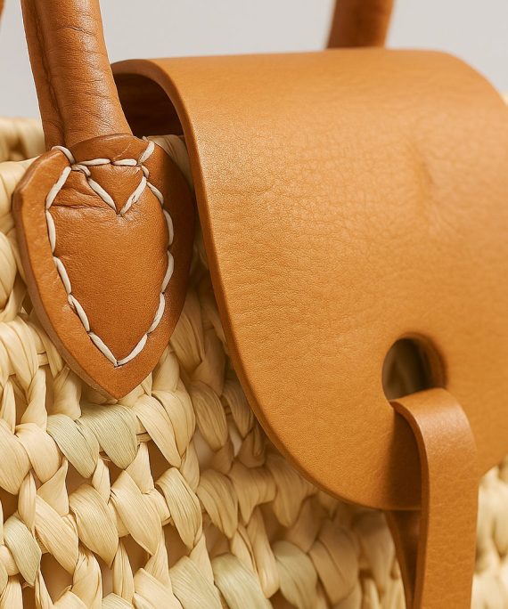 Handwoven Moroccan Palm and Leather Tote Bag – Artisanal Berber Handbag from Tamghart, Eco-Friendly Market Basket