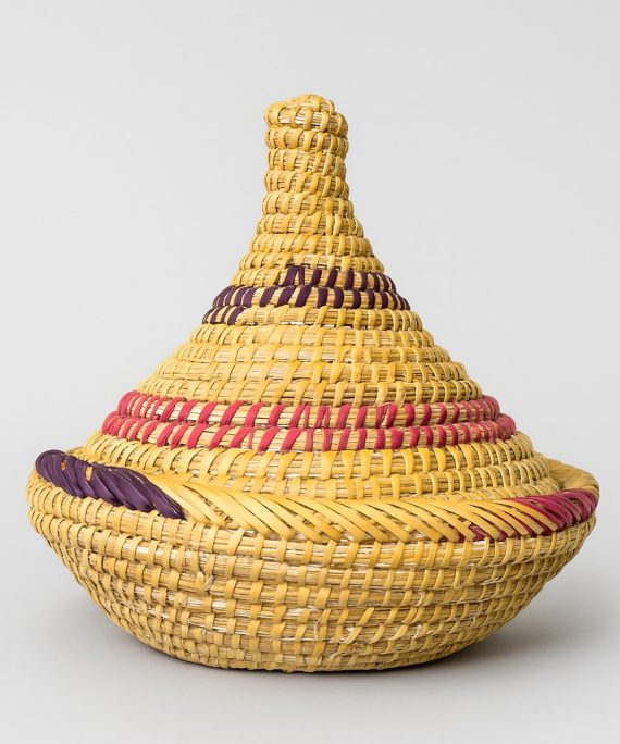 Handwoven Moroccan Palm Leaf Storage Basket with Lid – Artisanal Berber Basket from Tamghart, Authentic Hand-Coiled Decor