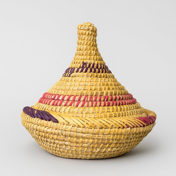 Handwoven Moroccan Palm Leaf Storage Basket with Lid – Artisanal Berber Basket from Tamghart, Authentic Hand-Coiled Decor