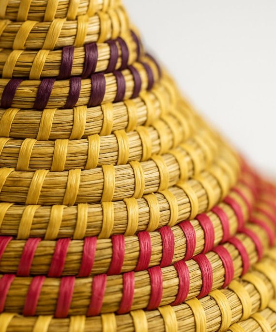 Handwoven Moroccan Palm Leaf Storage Basket with Lid – Artisanal Berber Basket from Tamghart, Authentic Hand-Coiled Decor close up